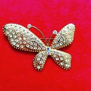 2", Gold Stainless steel w/Clear rhinestones butterfly pin.